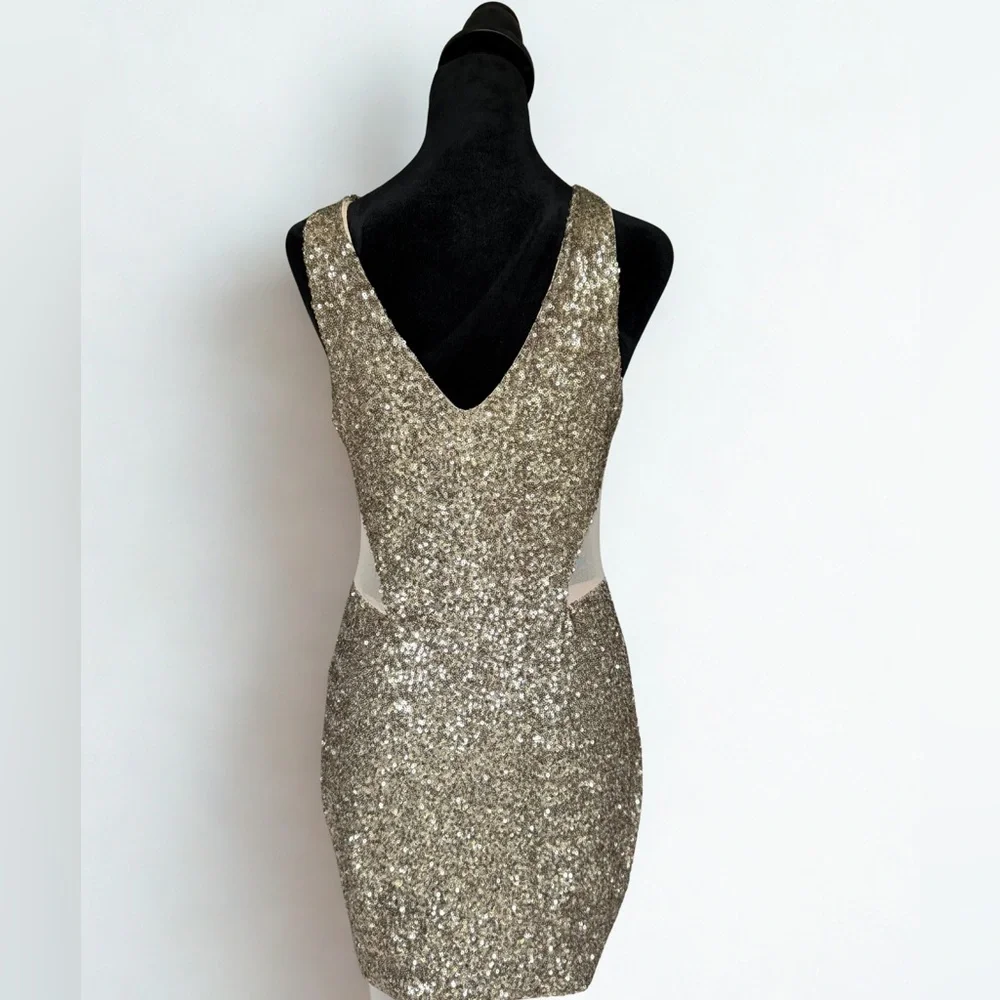 Bebe Gold Sequin Backless Dress - Picture 3 of 5